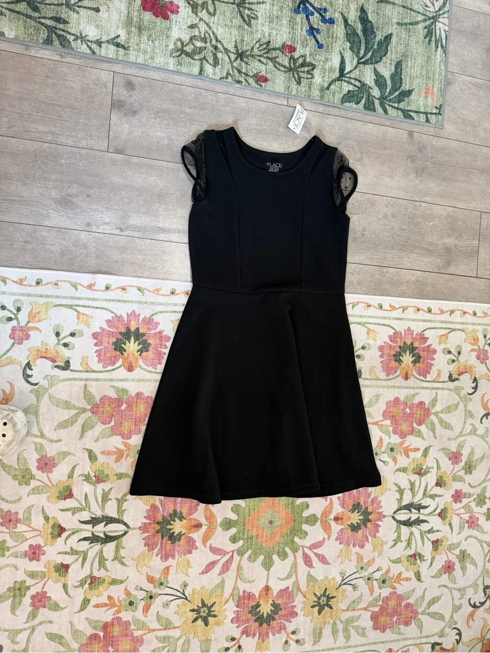New The Children's Place Black Girls' Fit-and-Flare Party Dress Size Large